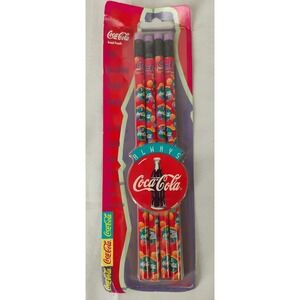 New Vintage Set Of 4 Coca Cola Brand Pentech 1995 No. 2 Pencils Purple Erasers